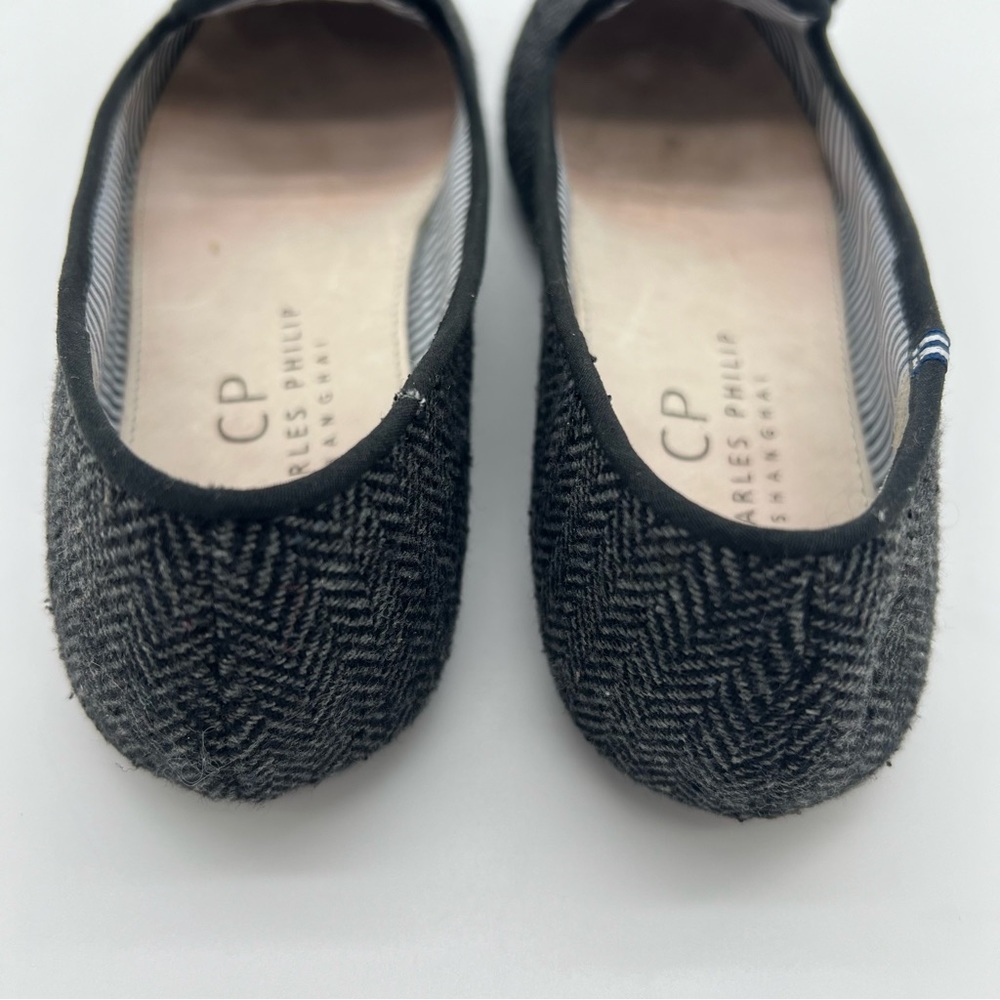 Charles Philip Shanghai Leather Tweed Herringbone Flats Black Tassel Size 7.5 - Picture 6 of 11